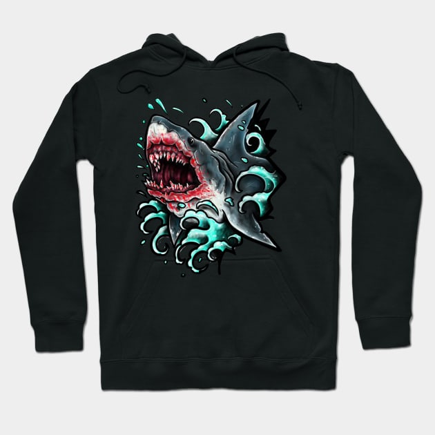 Shark attack Hoodie by Squatchyink